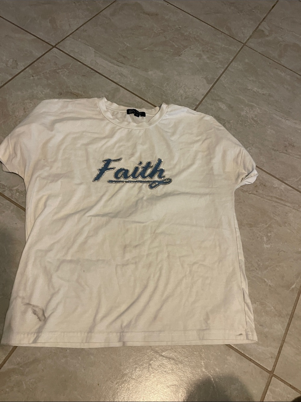 Faith Connexion White T-Shirt with Blue 'Faith' Script